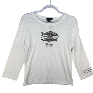 Kim & Cami Pisces Zodiac Graphic Tee White Rhinestone Long Sleeve Top Womens M